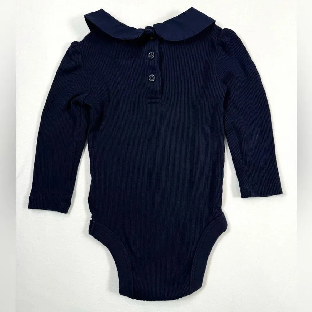 GAP Baby Girls Ribbed Long‎ Sleeve Bodysuit 6-12 Months Classic Navy